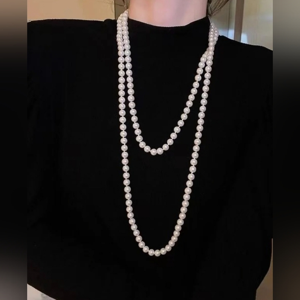 Elegant Double Or Triple Wrap Faux Pearl Necklace (White)